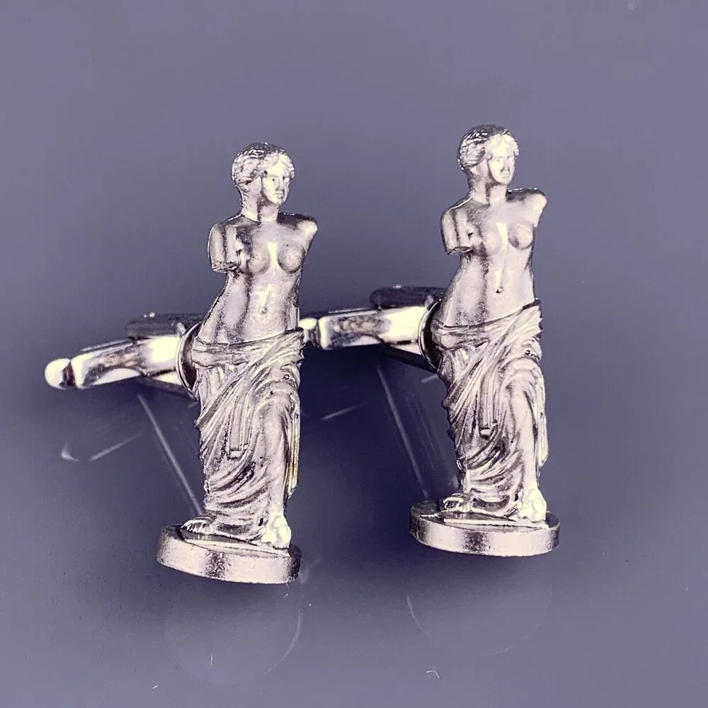 Venus de Milo Greek Statue Cufflinks Silver Tone Aphrodite Melos Hickok Vintage